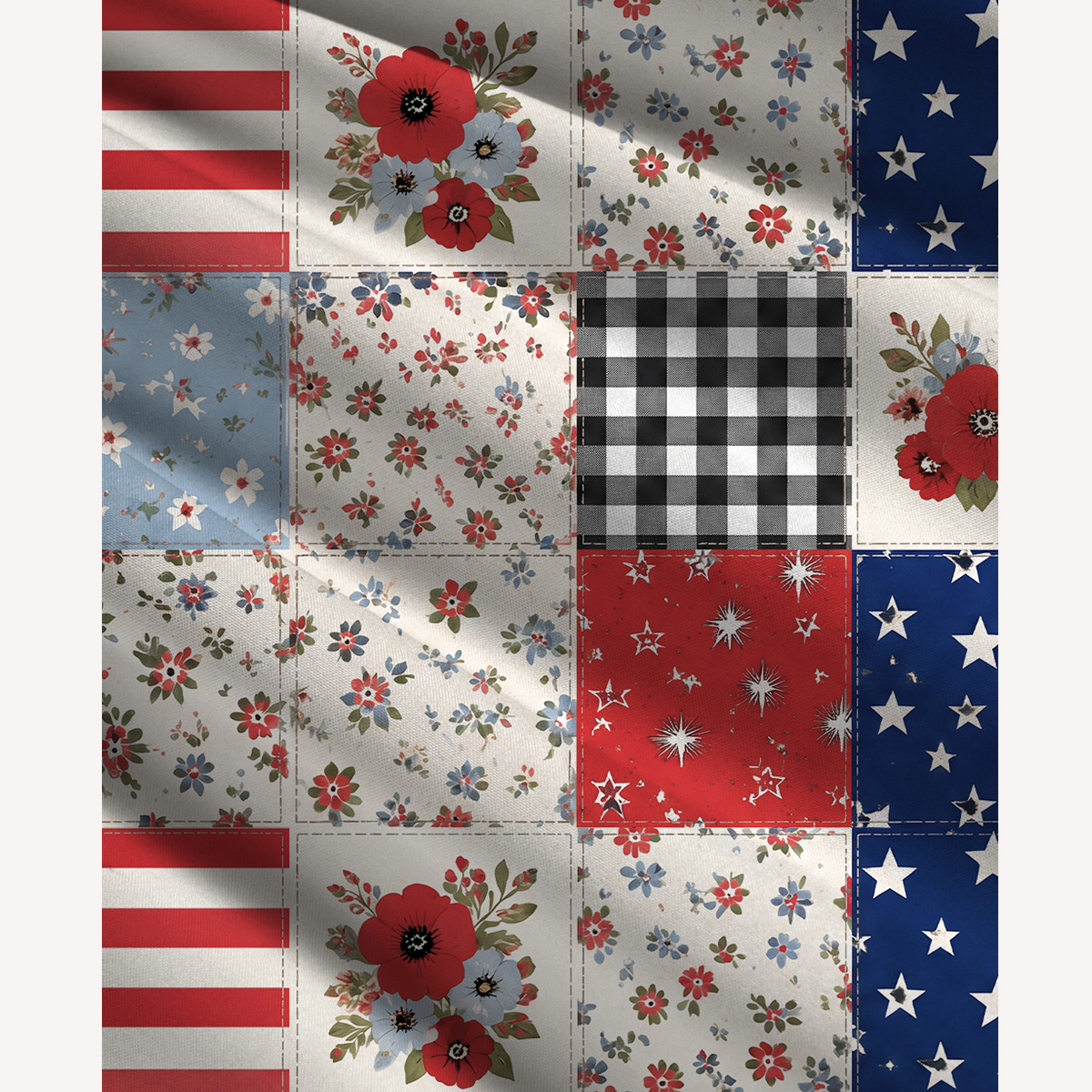 Flower Americana Patchwork Print Convertible Maxi Skirt & Strapless Dress  