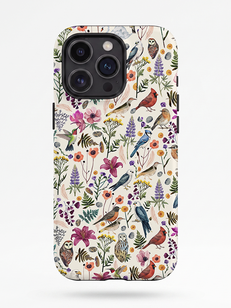Whimsical Woodland Birds Wildflowers Print Phone Case