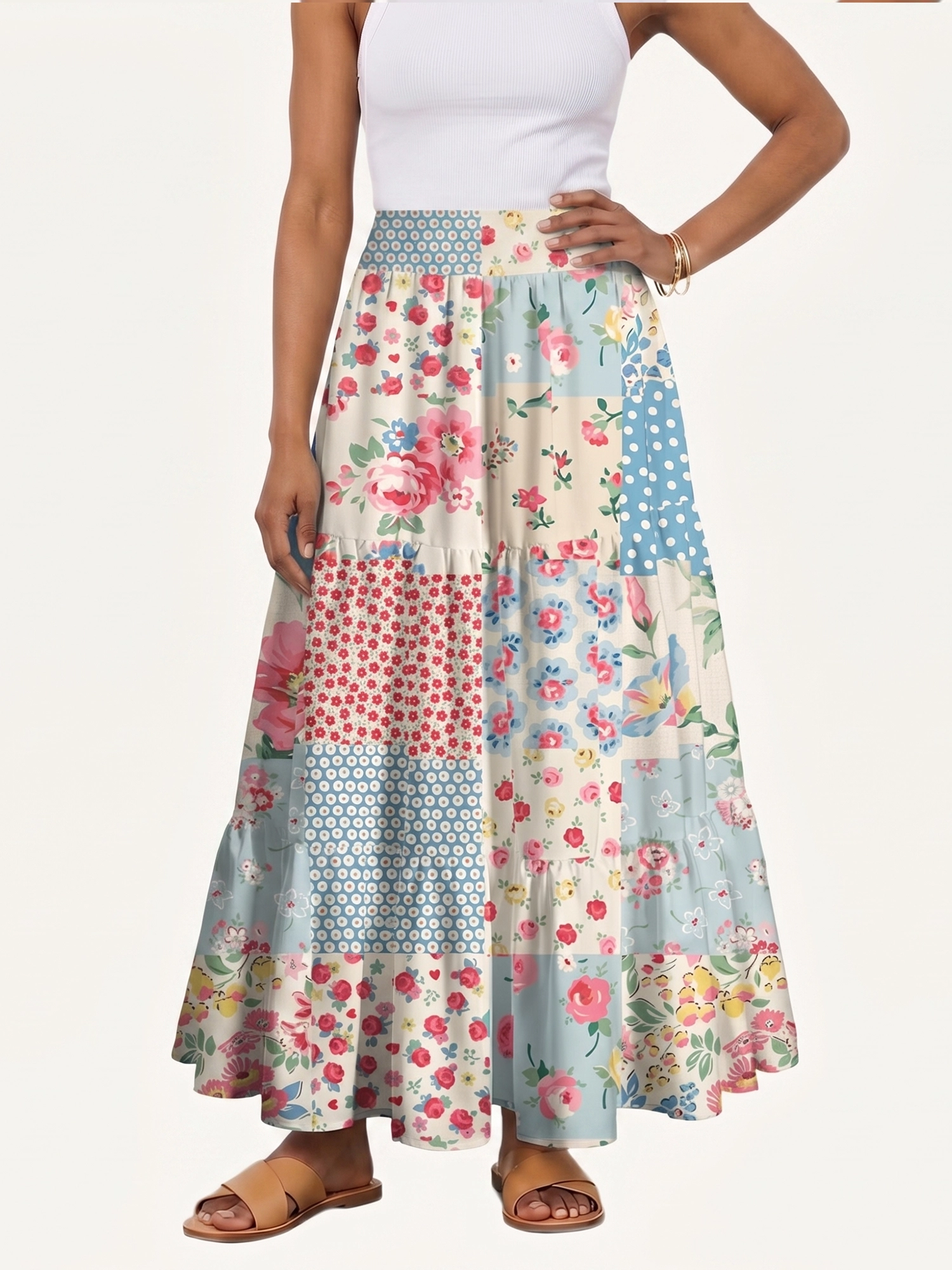 Pastel Patc Print Maxi Skirt