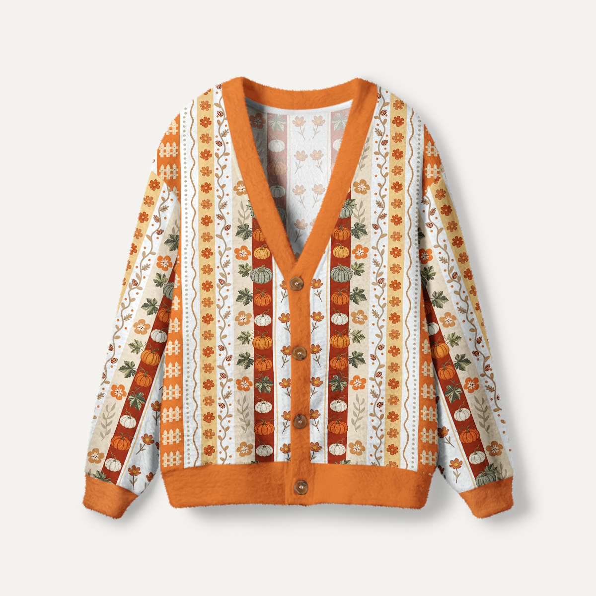 Autumn Pumpkin Patch Stripe Print Ugly Cardigan Sweaters
