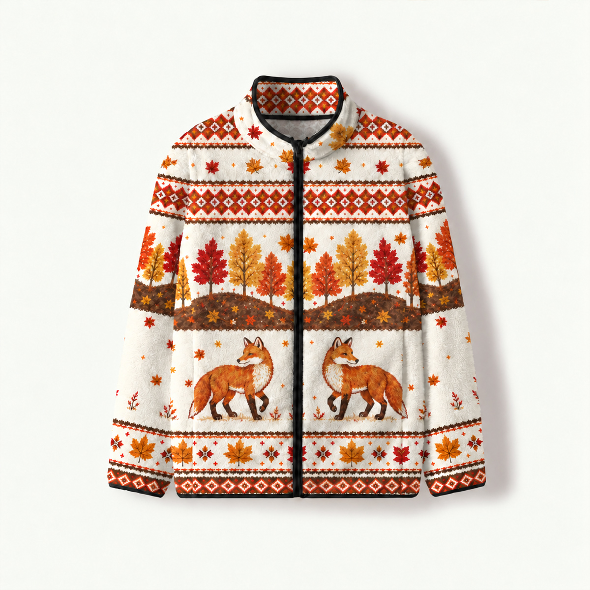 Autumn Forest Fox Print Fleece Jacket