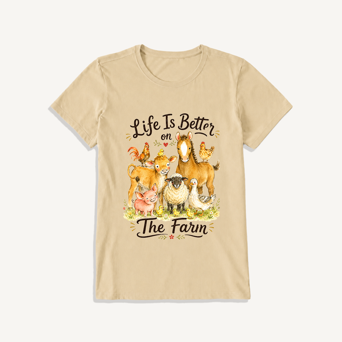 Barnyard Gathering Joy Print Crew Neck Cotton Tee