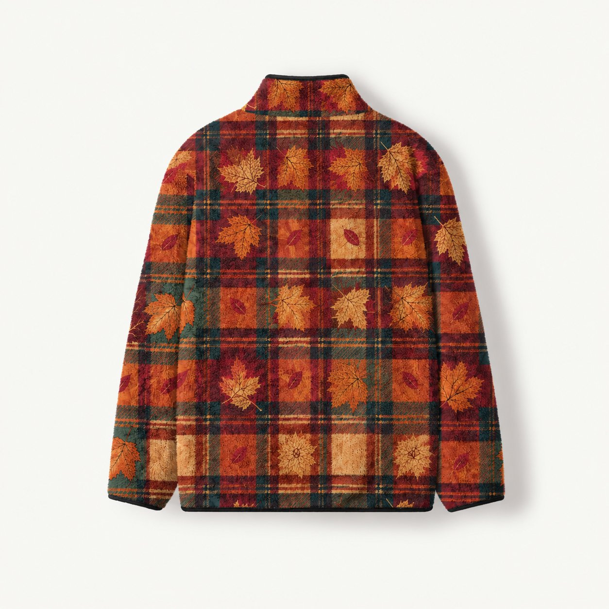 Autumn Leaves Plaid Print Fleece Jacket