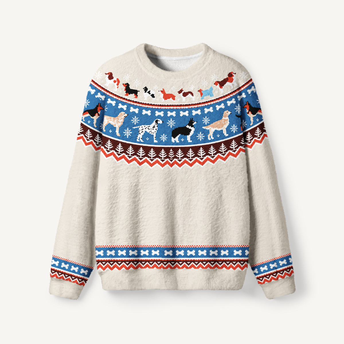 Dog Breed Fair Isle Fuzzy Crewneck Sweater