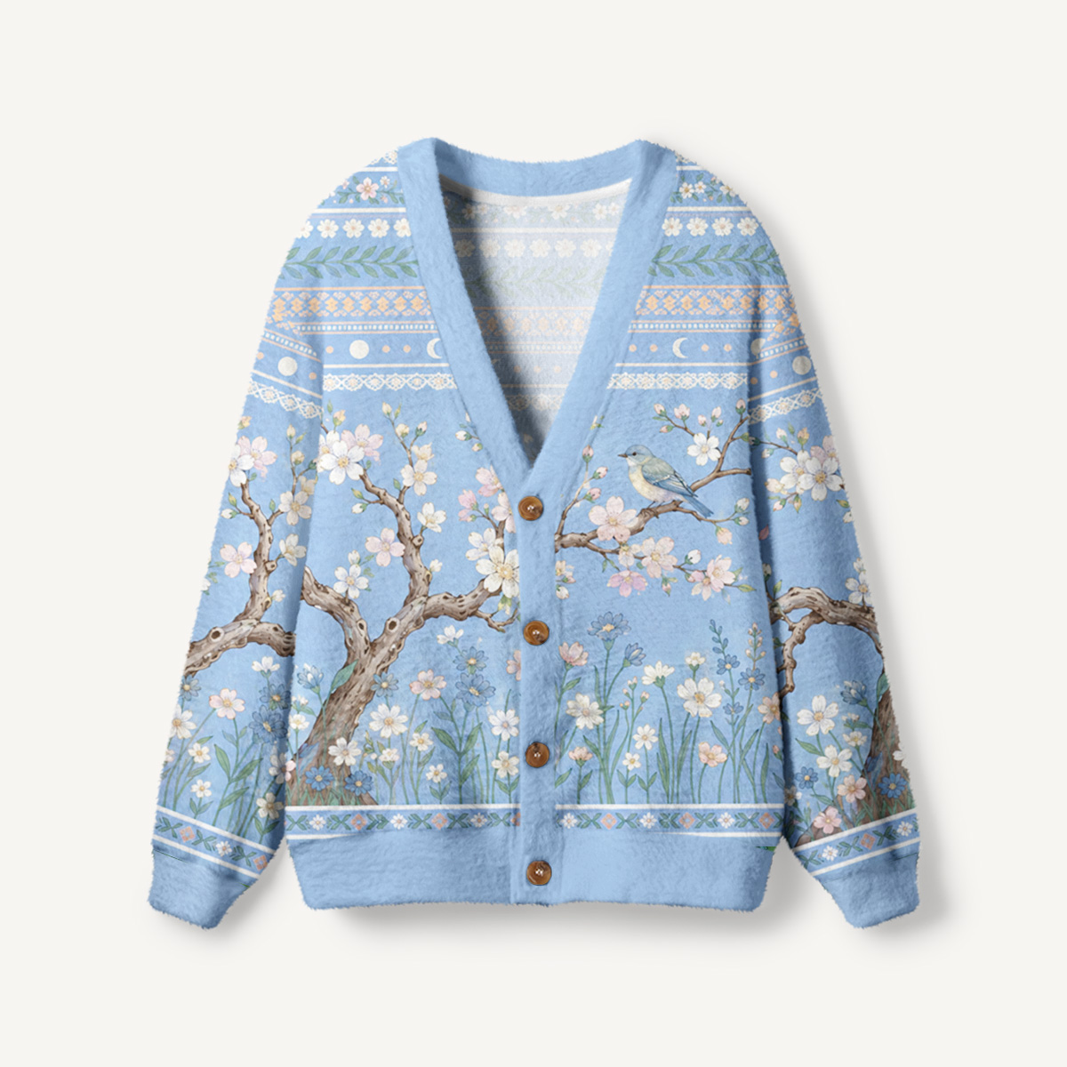 Almond Blossoms Under the Stars Print Ugly Cardigan Sweaters
