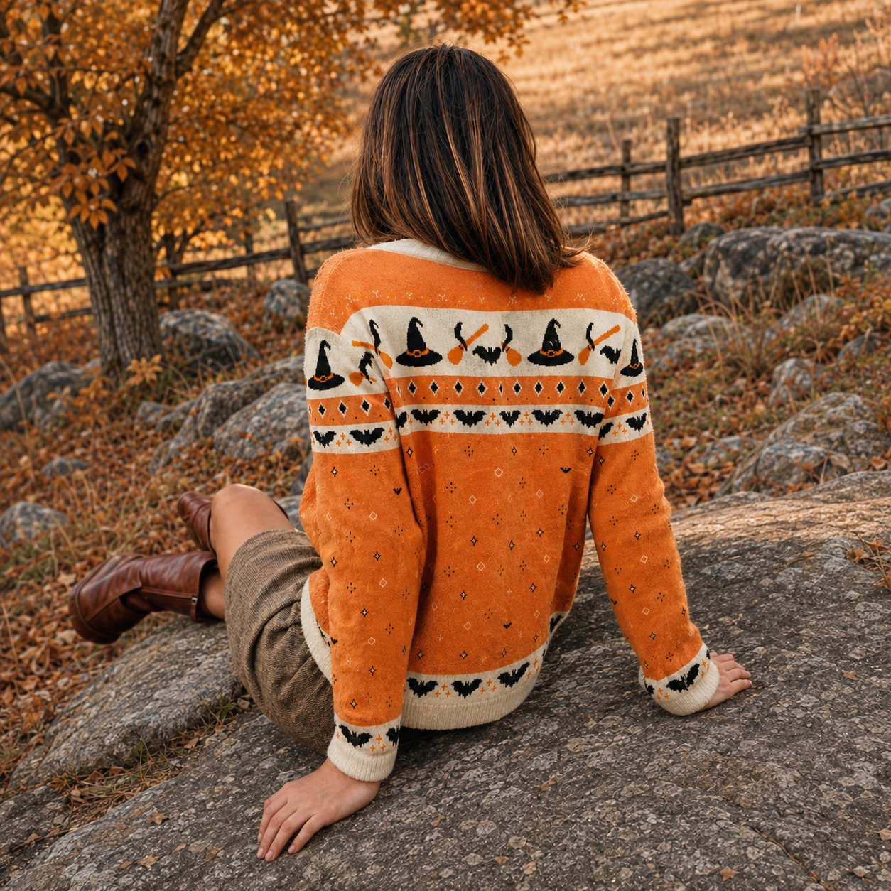 Halloween Witch Bat Art Print Ugly Cardigan Sweaters