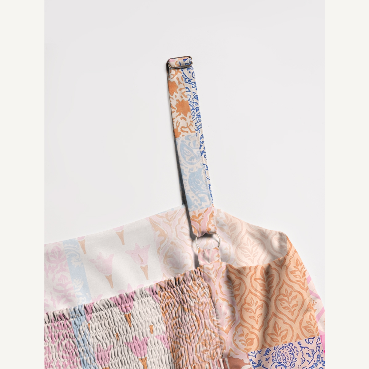 Retro Bohemian Quilt Print Wide Straps Maxi Dress With Pockets