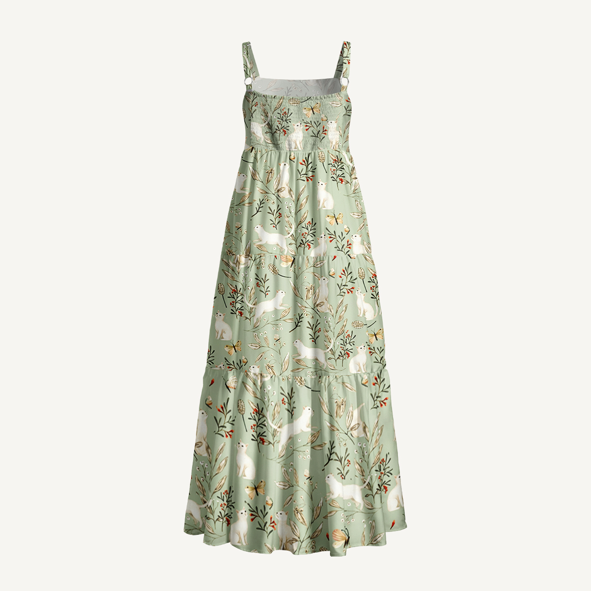 Enchanted Meadow Cat Print Quilt Wide Straps Maxi Dress With Pockets