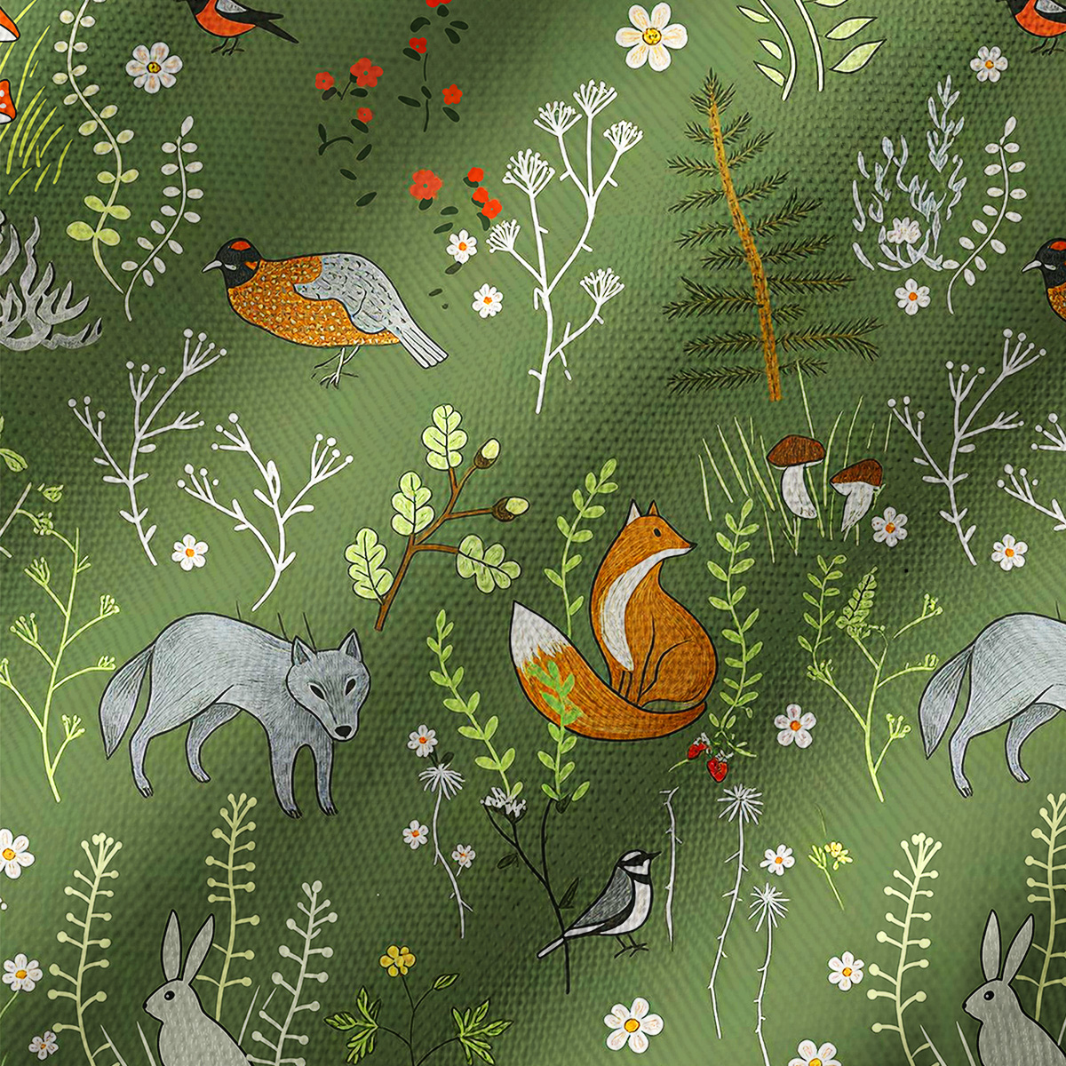 Whimsical Woodland Animals Print Kimono Shawl Wrap