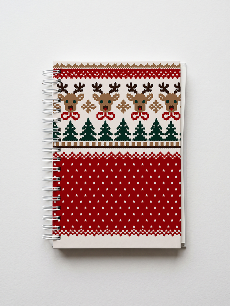 Christmas Reindeer & Pine Tree Print A5 Spiral Notebook