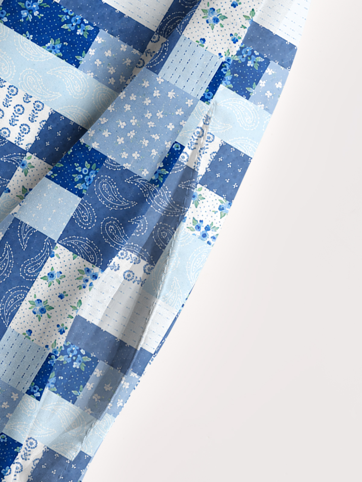 Blueberry Paisley Patchwork Print Wide Straps Maxi Dress With Pockets