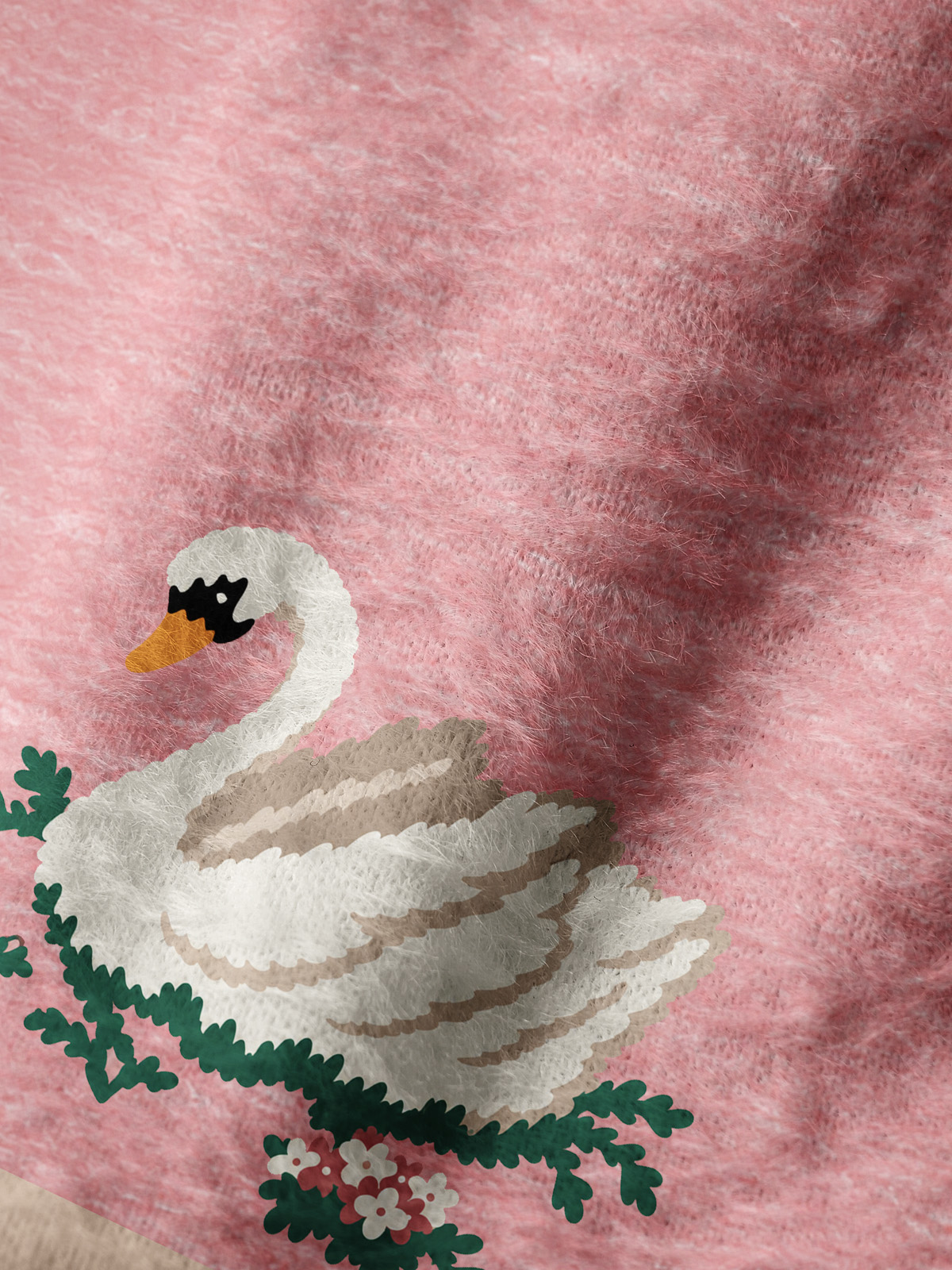 Romantic Floral Swan Cozy Fuzzy Beanie