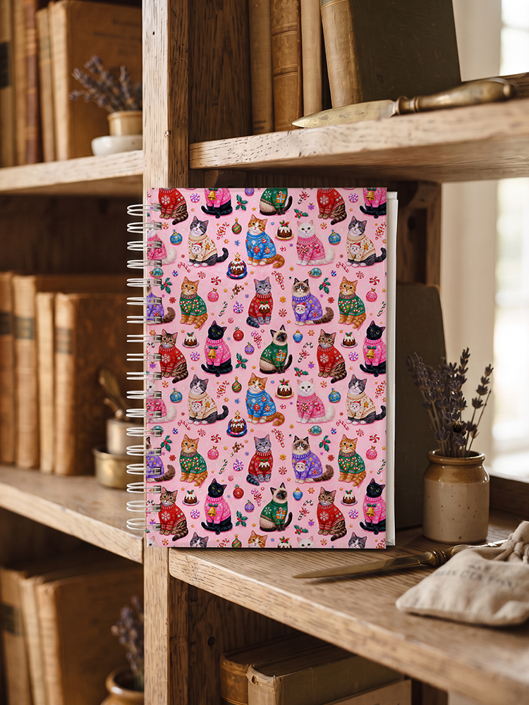 Christmas Cats Holiday Print A5 Spiral Notebook