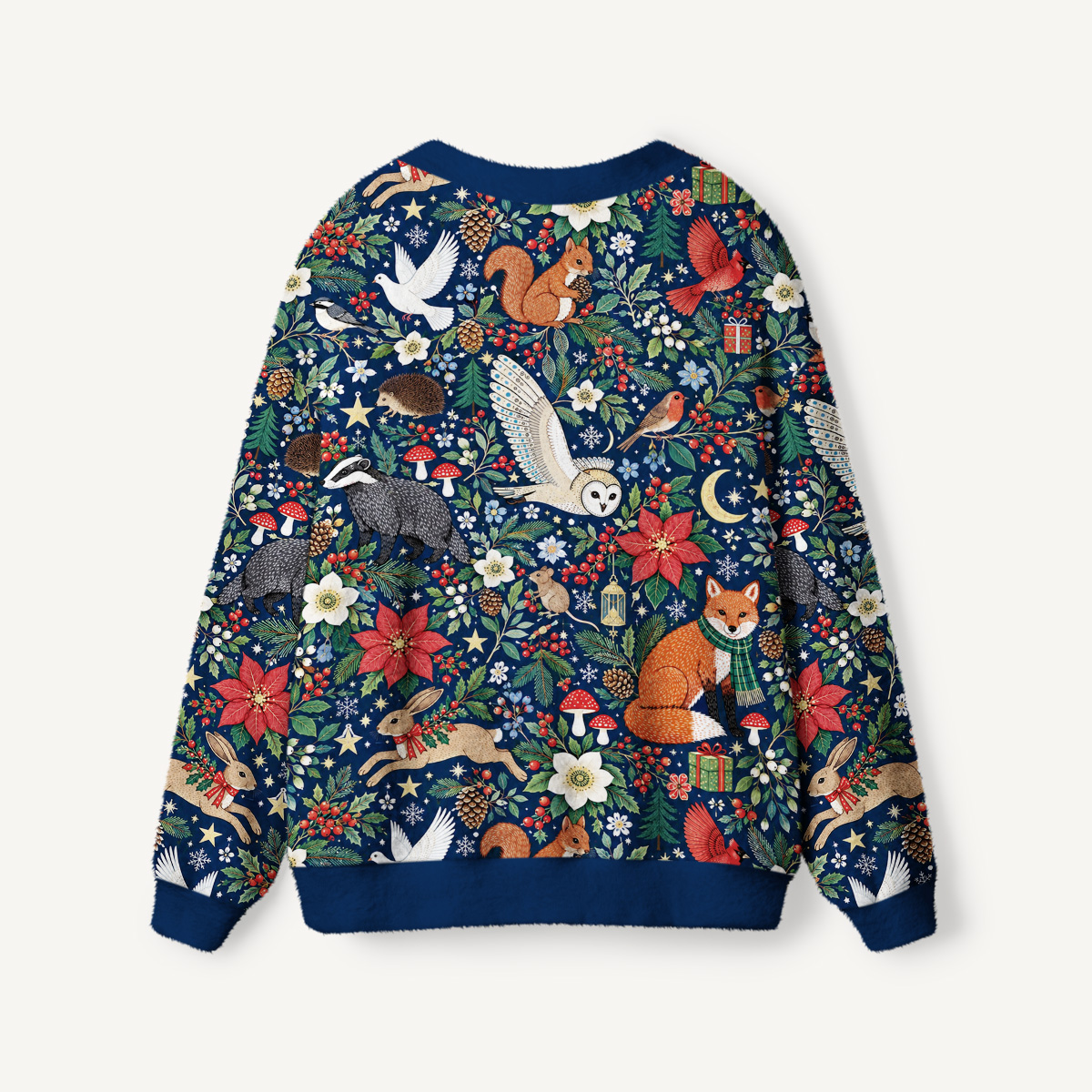 Enchanted Christmas Forest Friends Print Cardigan Sweaters
