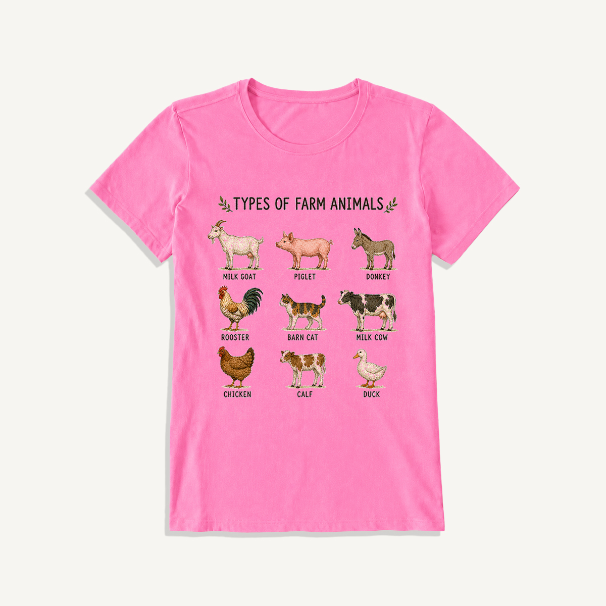 Farm Animal Guide Print Crew Neck Cotton Tee