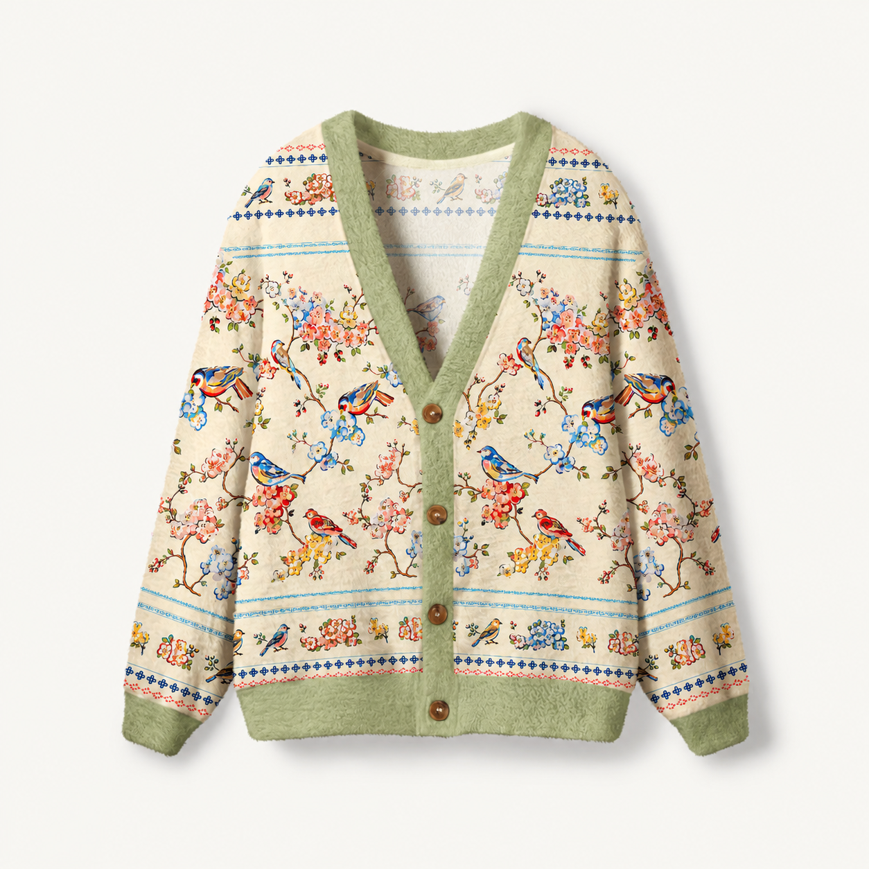 Vintage Floral Songbirds Print Ugly Cardigan Sweaters