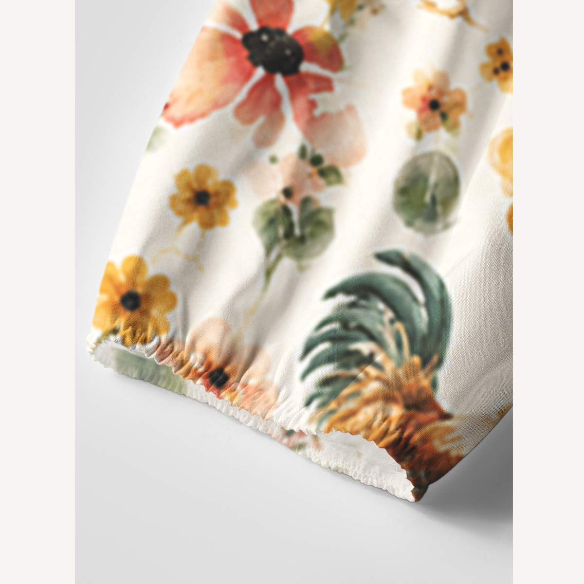 Watercolor Chicken Floral Print Boho Tie‑Neck Smock Mini Dress
