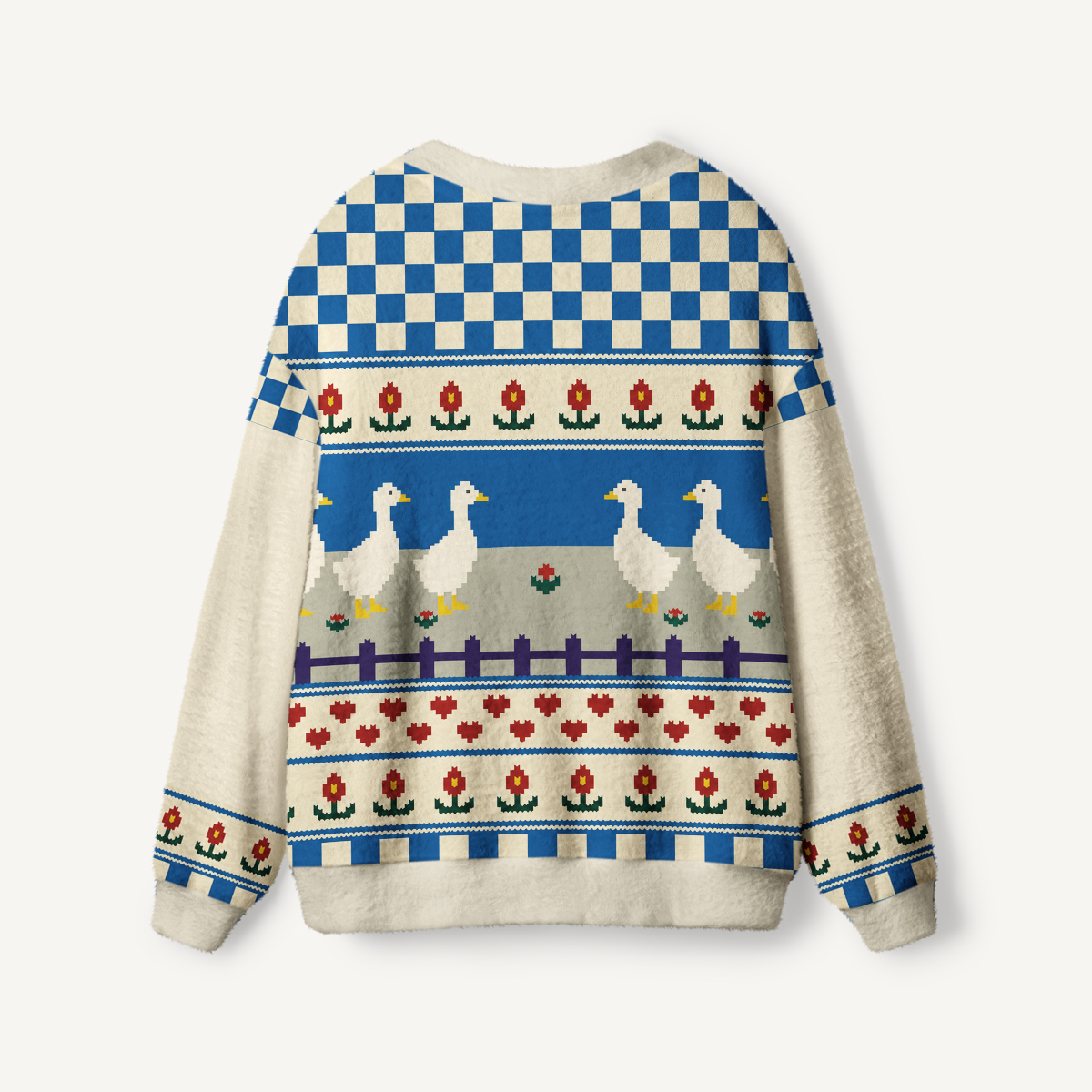 Bluebell Duck Patchwork Print Ugly Cardigan Sweaters