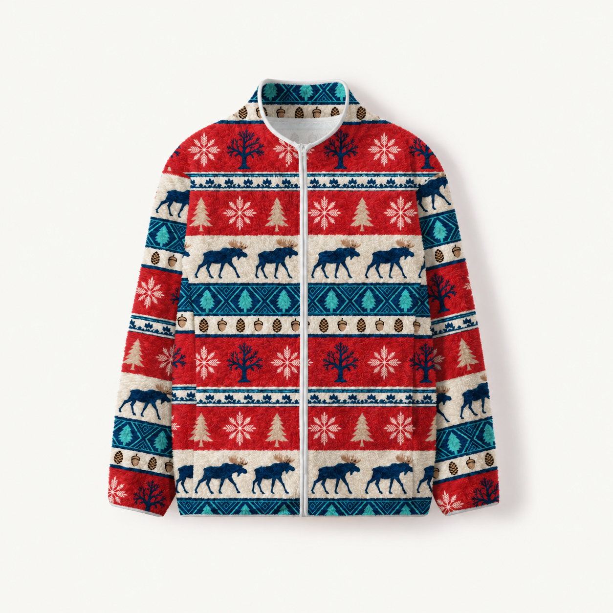 Fair Isle Moose Print Fleece Jacket