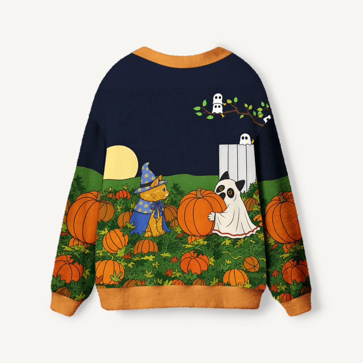 Moonlit Pumpkin Pals Print Ugly Cardigan Sweaters