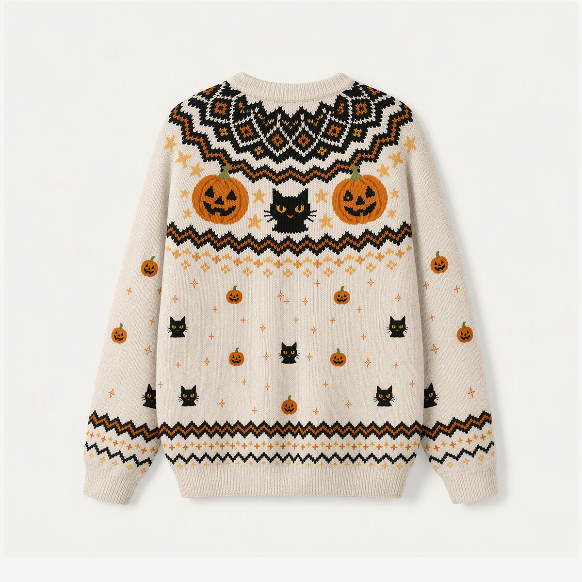Halloween Black Cat Pumpkin Art Fuzzy Crewneck Sweater