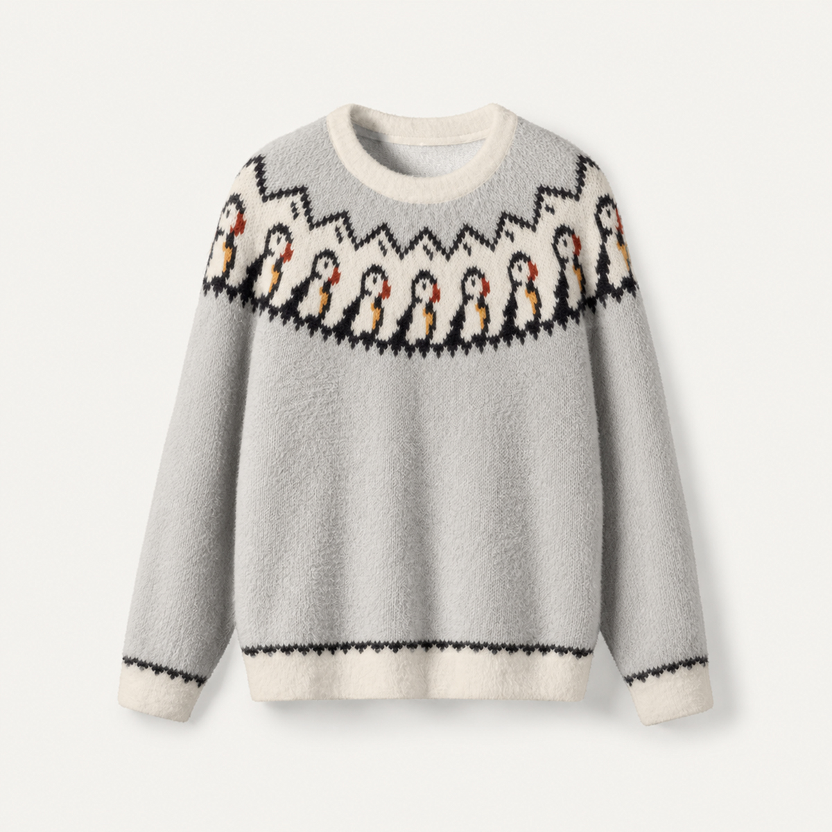Cozy Forest Into The Wild Puffin Fuzzy Crewneck Sweater