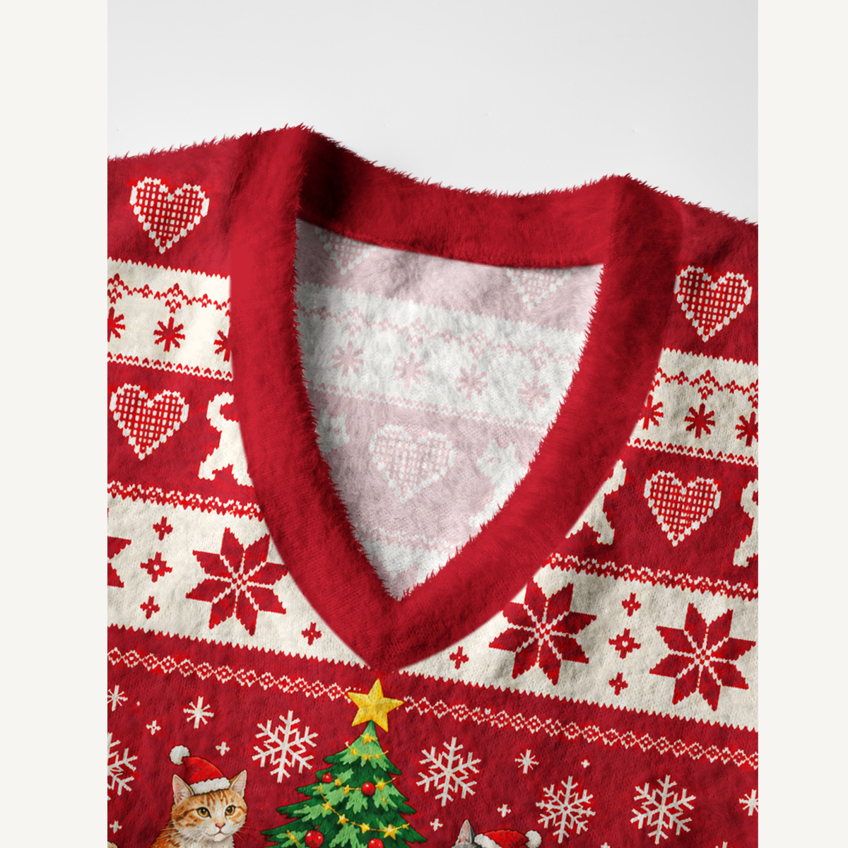 Cozy Red Cat Print V-Neck Sweater Vest
