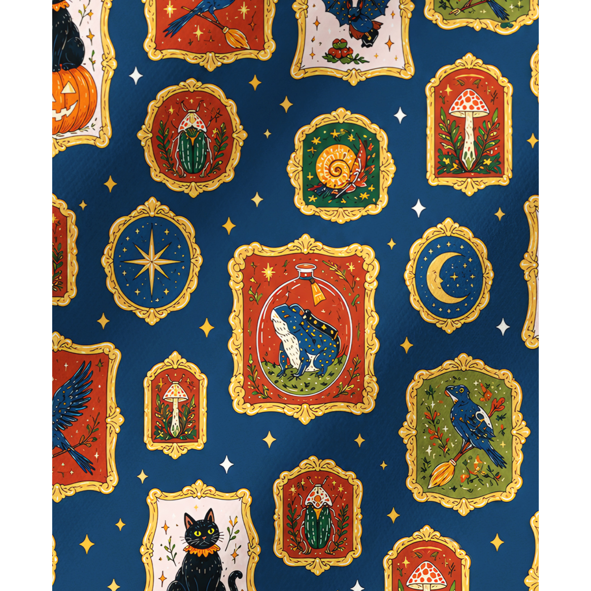 Whimsical Halloween Black Cat Bat & Moon Long Pajama Set 