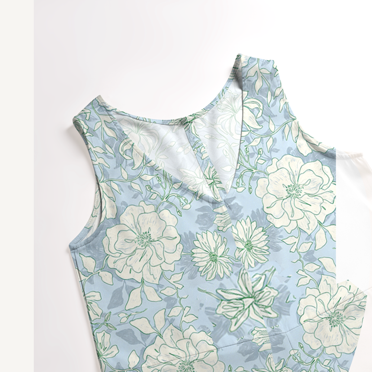 V-Neck Mist Floral Boho Jumpsuit with Pockets for Women