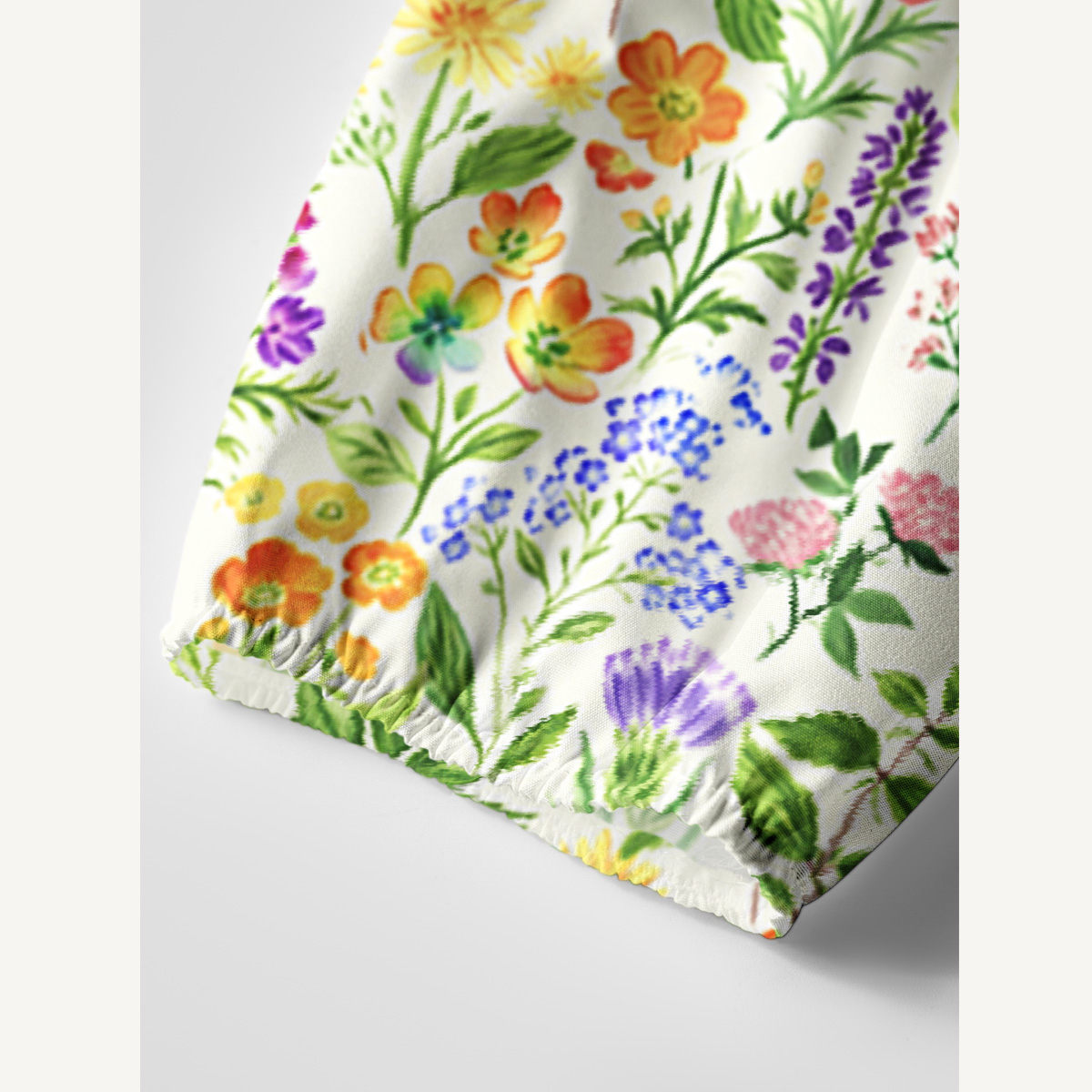 Colorful Wildflower Meadow Print Boho Tie‑Neck Smock Mini Dress