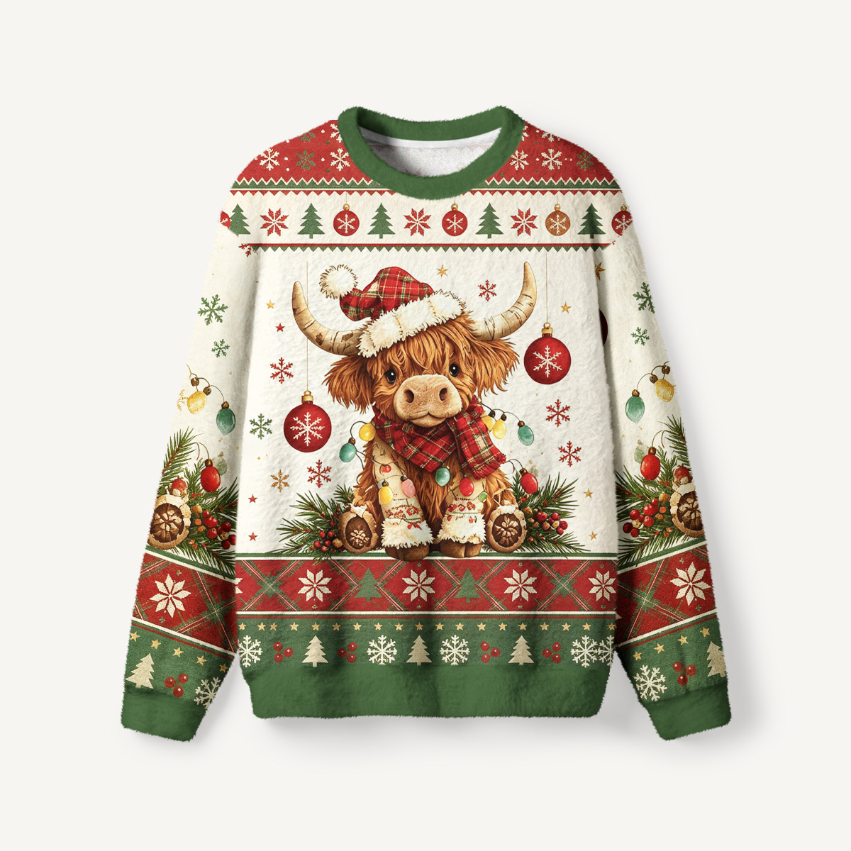 Highland Christmas Cow Fuzzy Crewneck Sweater