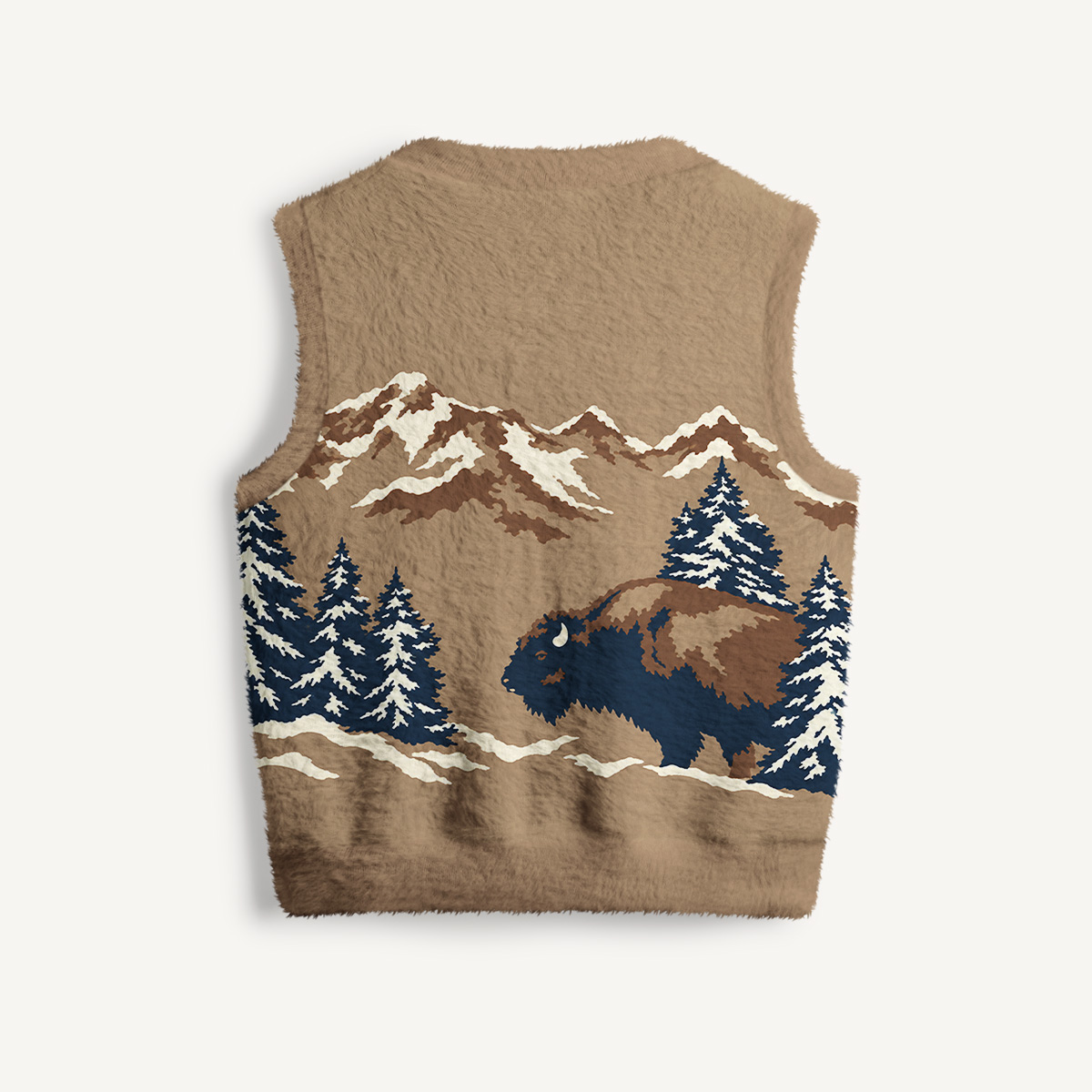 Wild Bison Mountain Print V-Neck Sweater Vest
