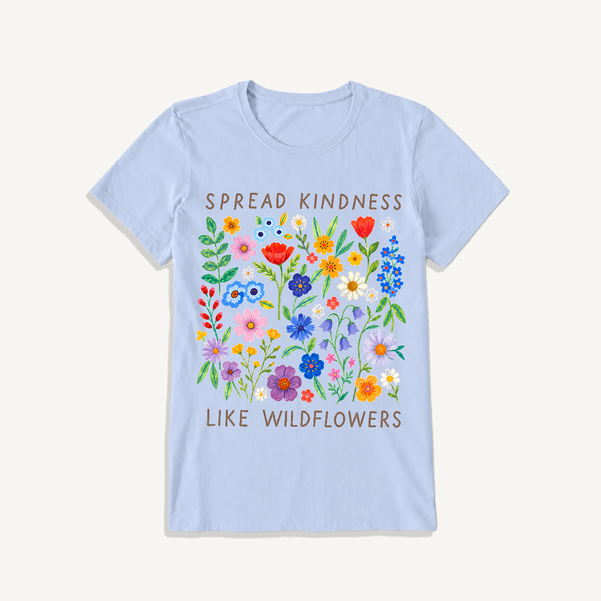 Spread Kindness Wildflowers Print Crew Neck Cotton Tee