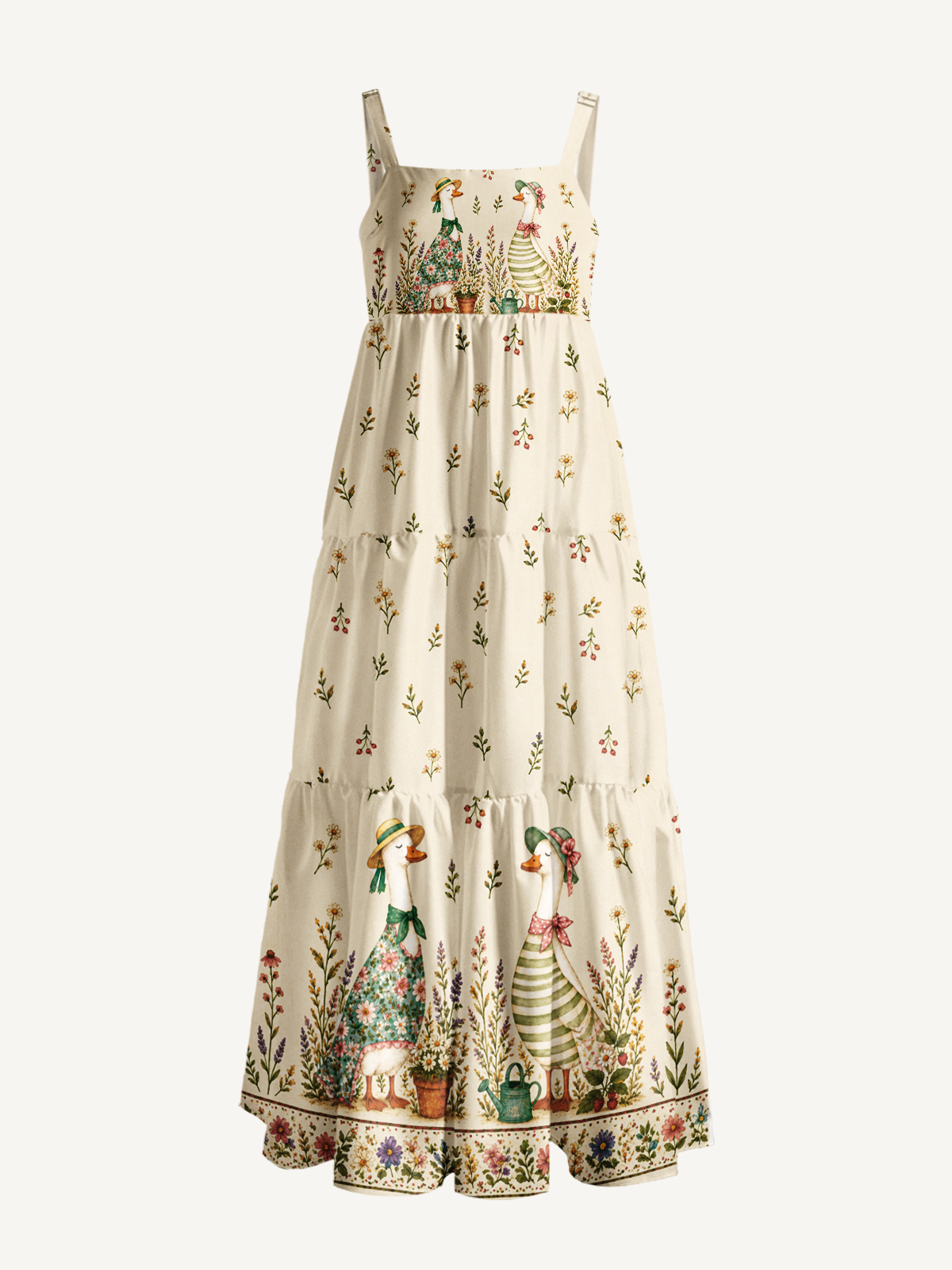 Country Garden Goose Ladies Print Wide Straps Maxi Dress With Pockets