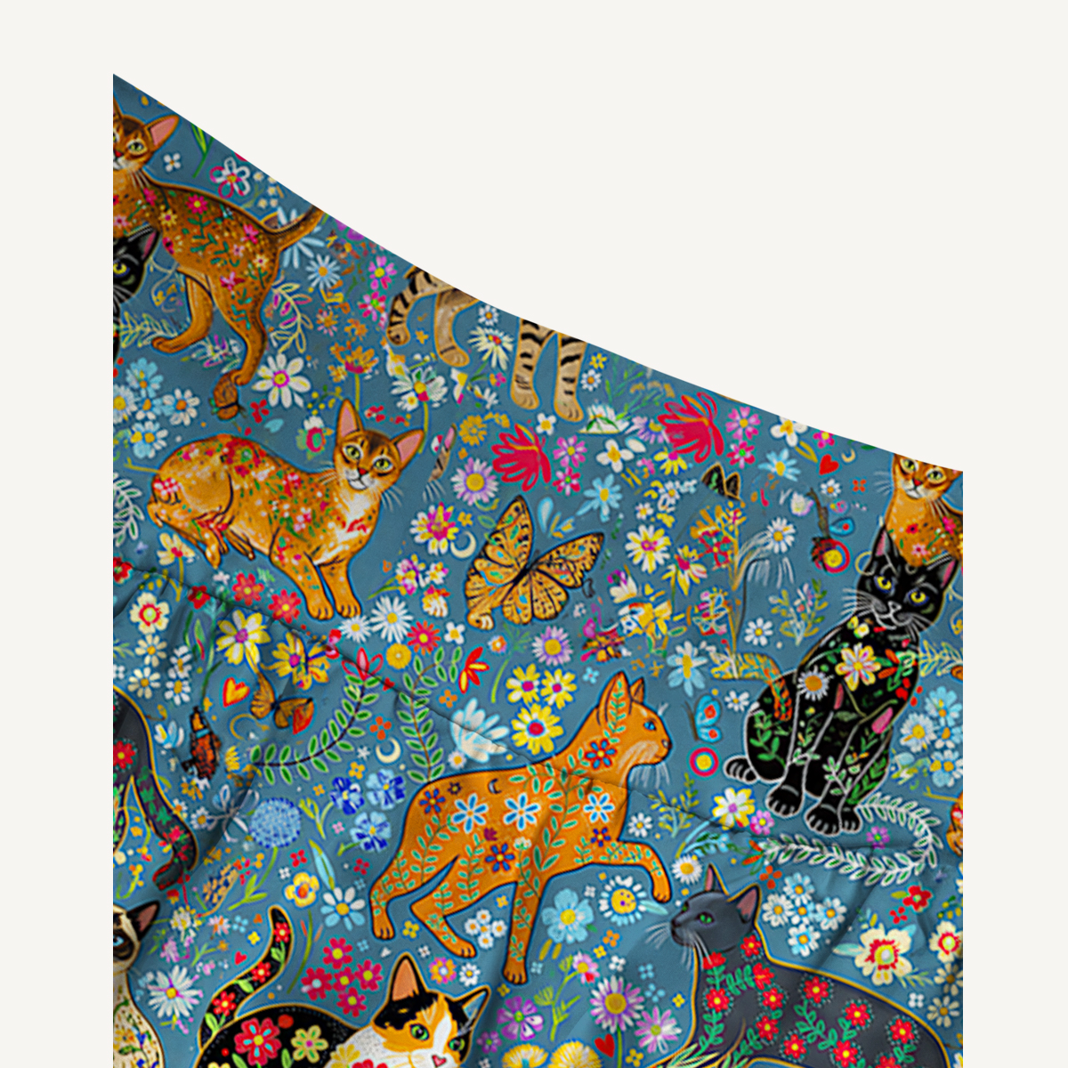 Colorful Garden Cat Print Maxi Skirt