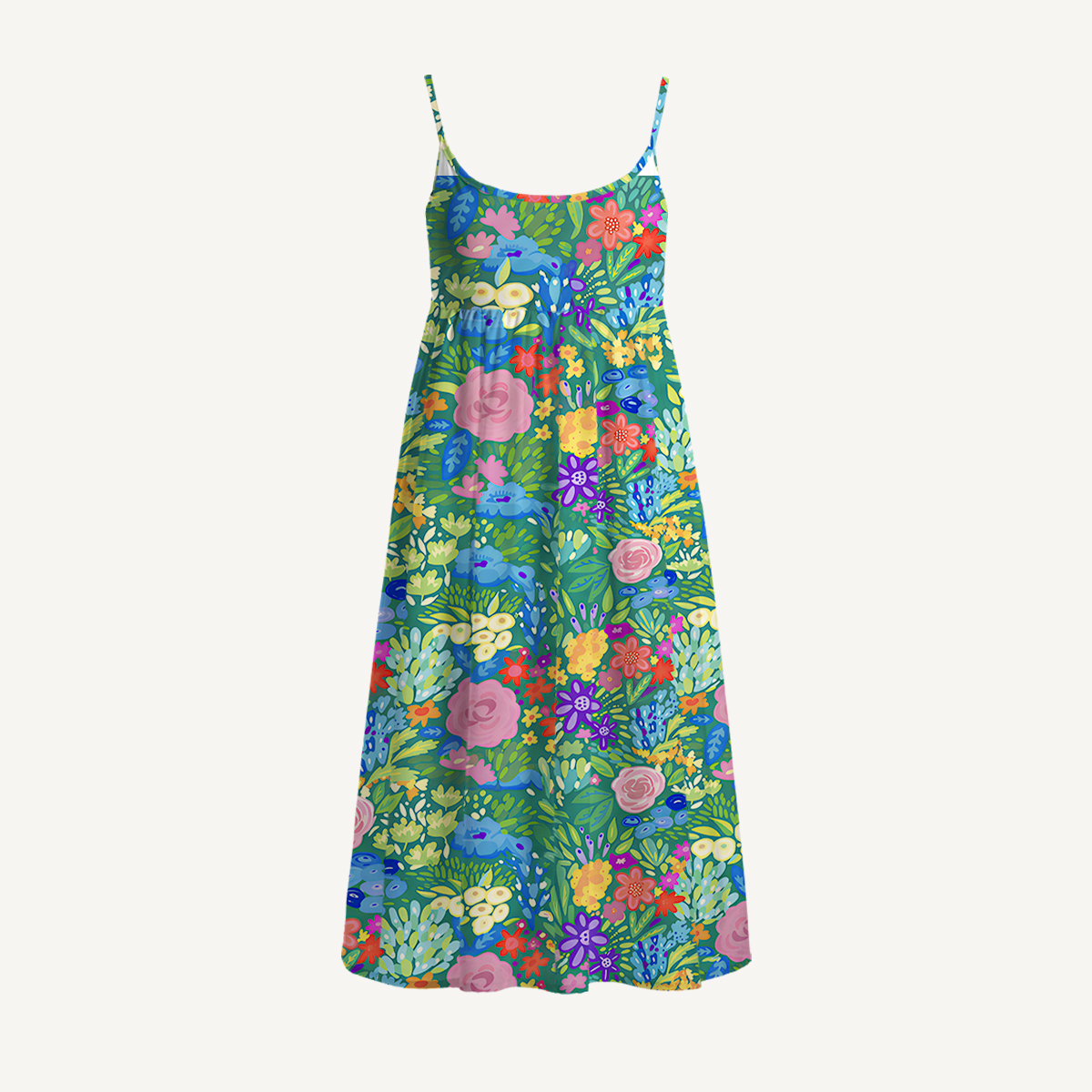  Floral Rainbows Print Spaghetti Strap Mini Dress