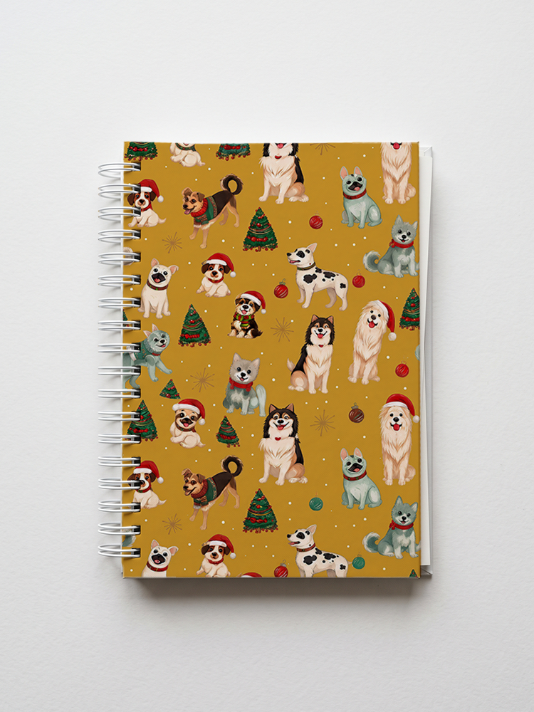 Christmas Puppies Holiday Print A5 Spiral Notebook 