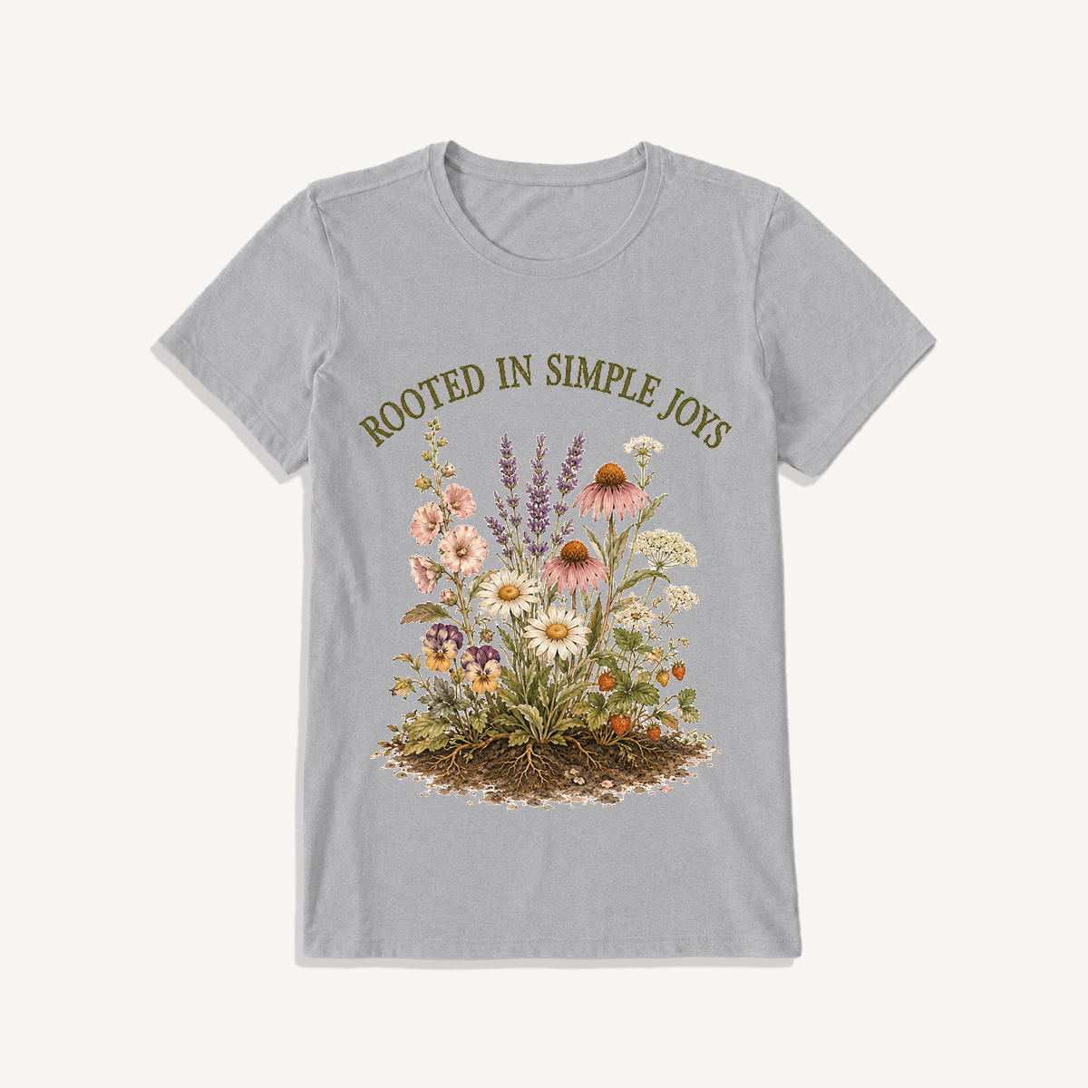 Rooted Wildflower Garden Print Crew Neck Cotton Tee