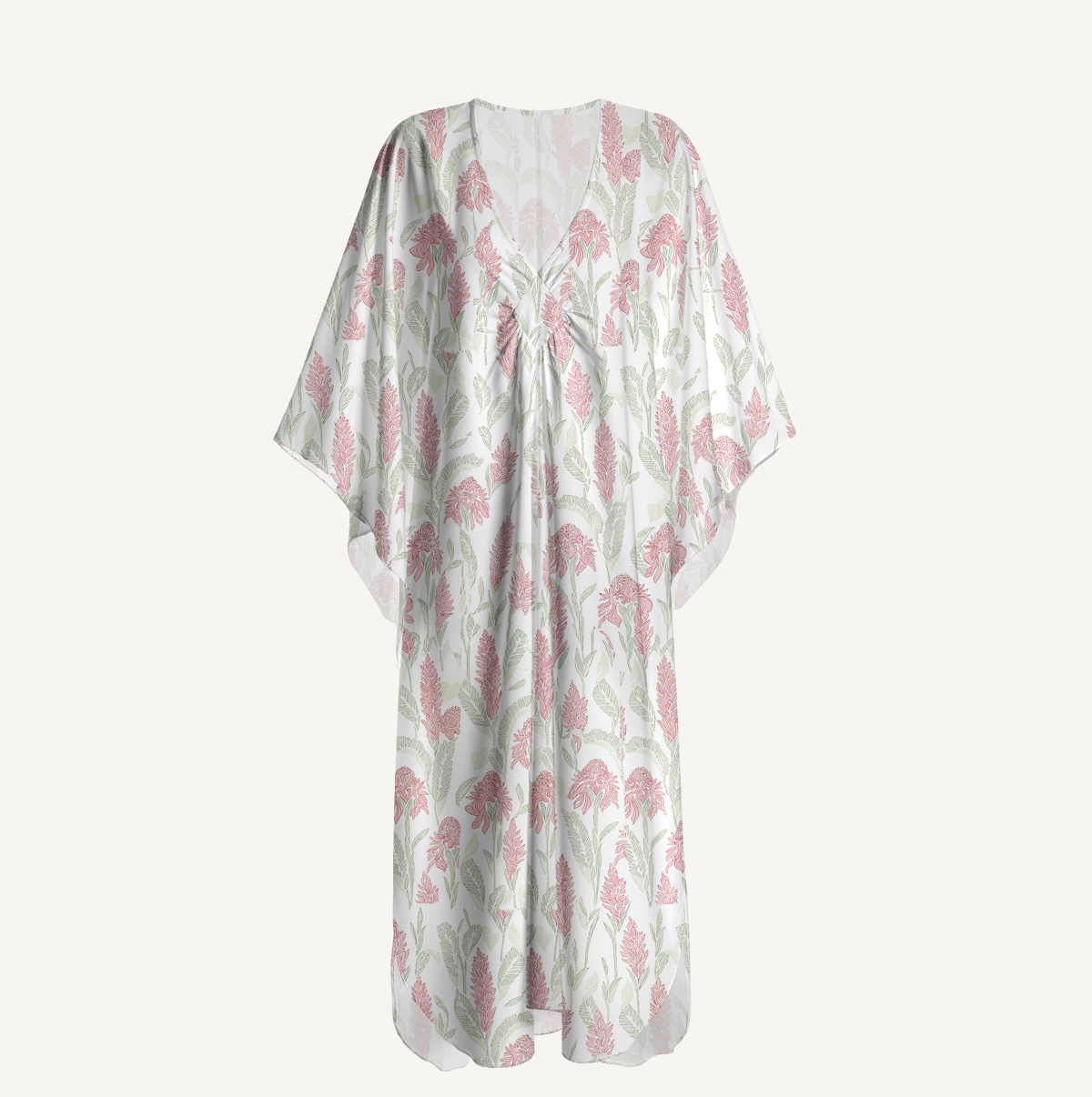  V‑Neck Wild Feather Whisper Kimono Sleeve Kaftan Dress