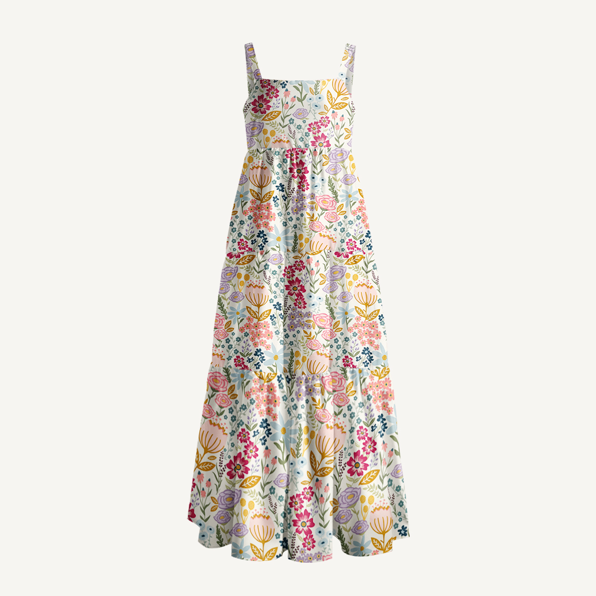Cottagecore Meadow Flowers Print Wide Straps Maxi Dress With Pockets