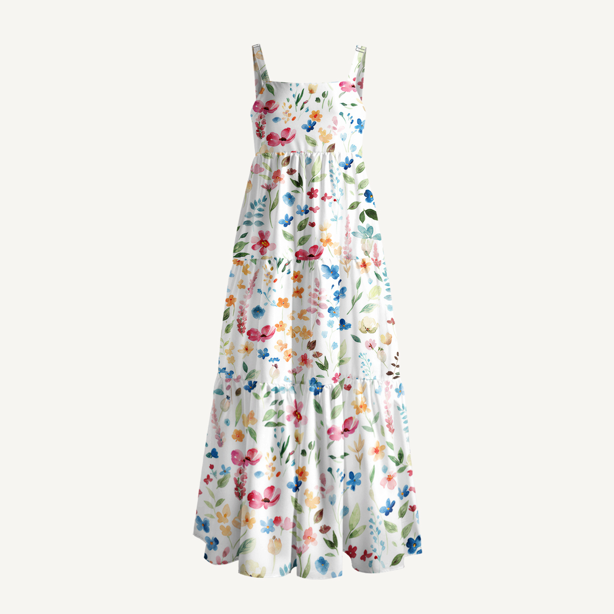 Wildflower Dream Print Quilt Wide Straps Maxi Dress With Pockets