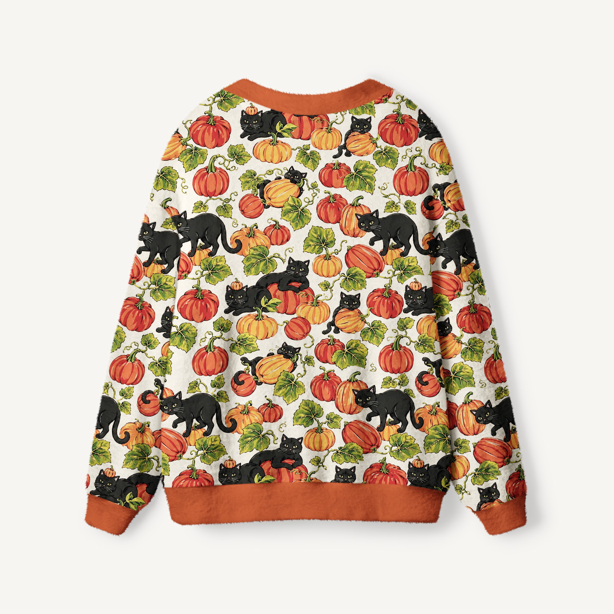 Black Cat Romp in the Pumpkin Fields Print Ugly Cardigan Sweaters