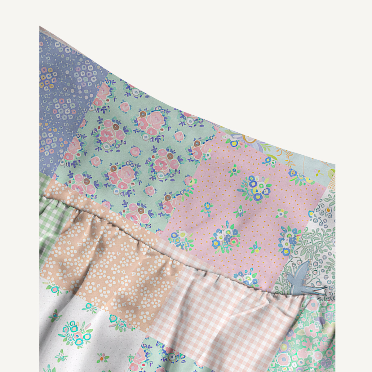 Vintage Quilt Patchwork  Print Convertible Maxi Skirt & Strapless Dress  