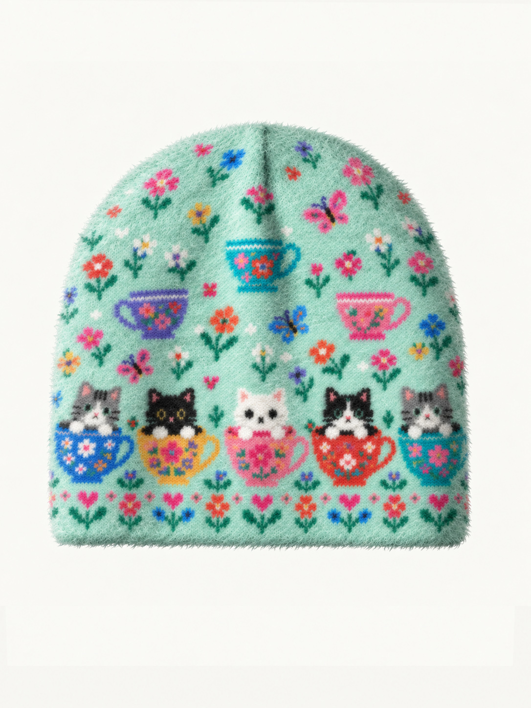 Cute Teacup Kitten Cozy Fuzzy Beanie