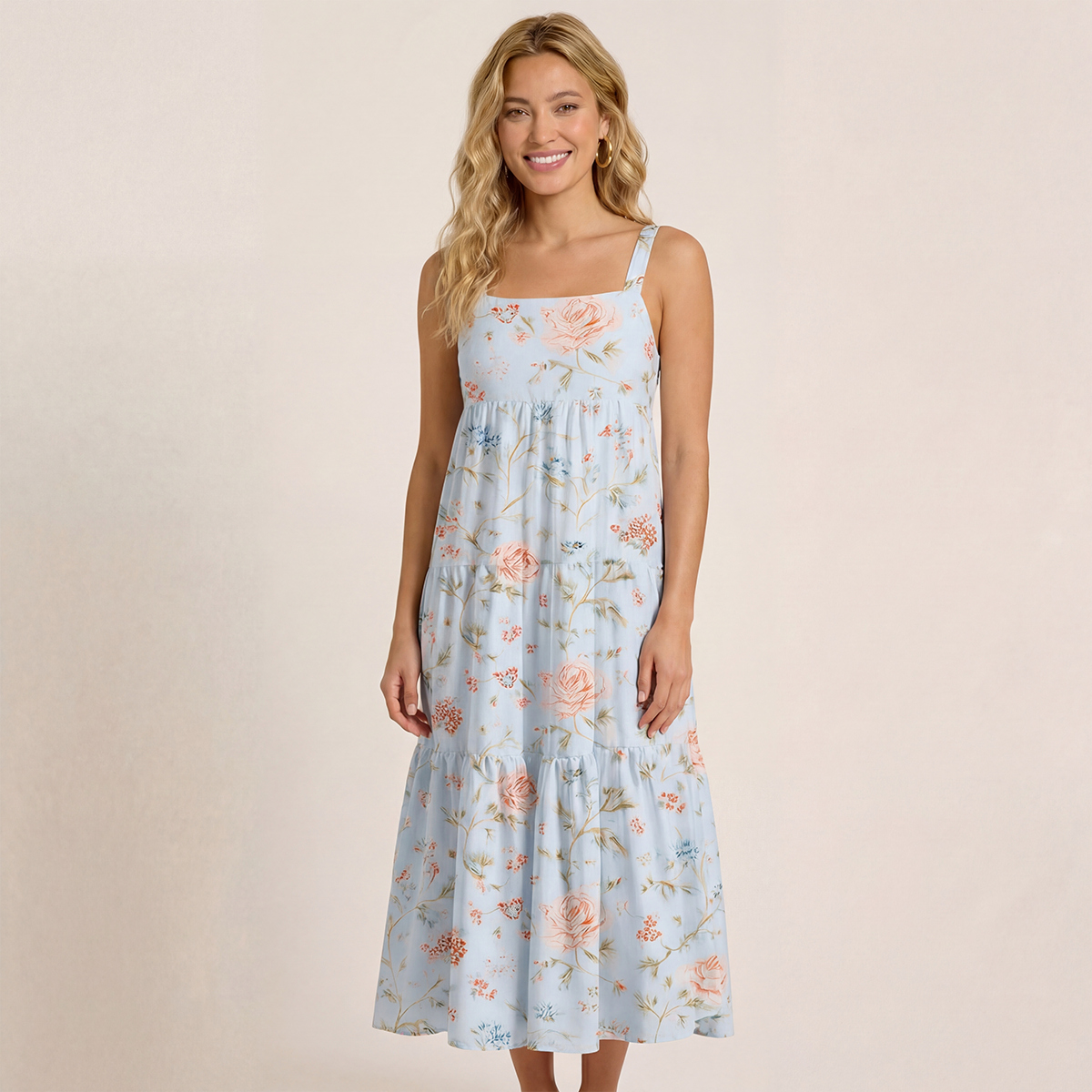 Square Neck Rosabelle Bloom Print Slip Dress