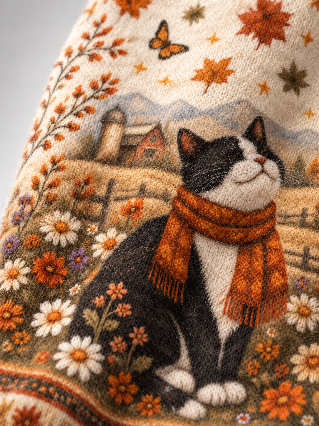 Autumn Pumpkin Field Black Cat Cozy Fuzzy Beanie