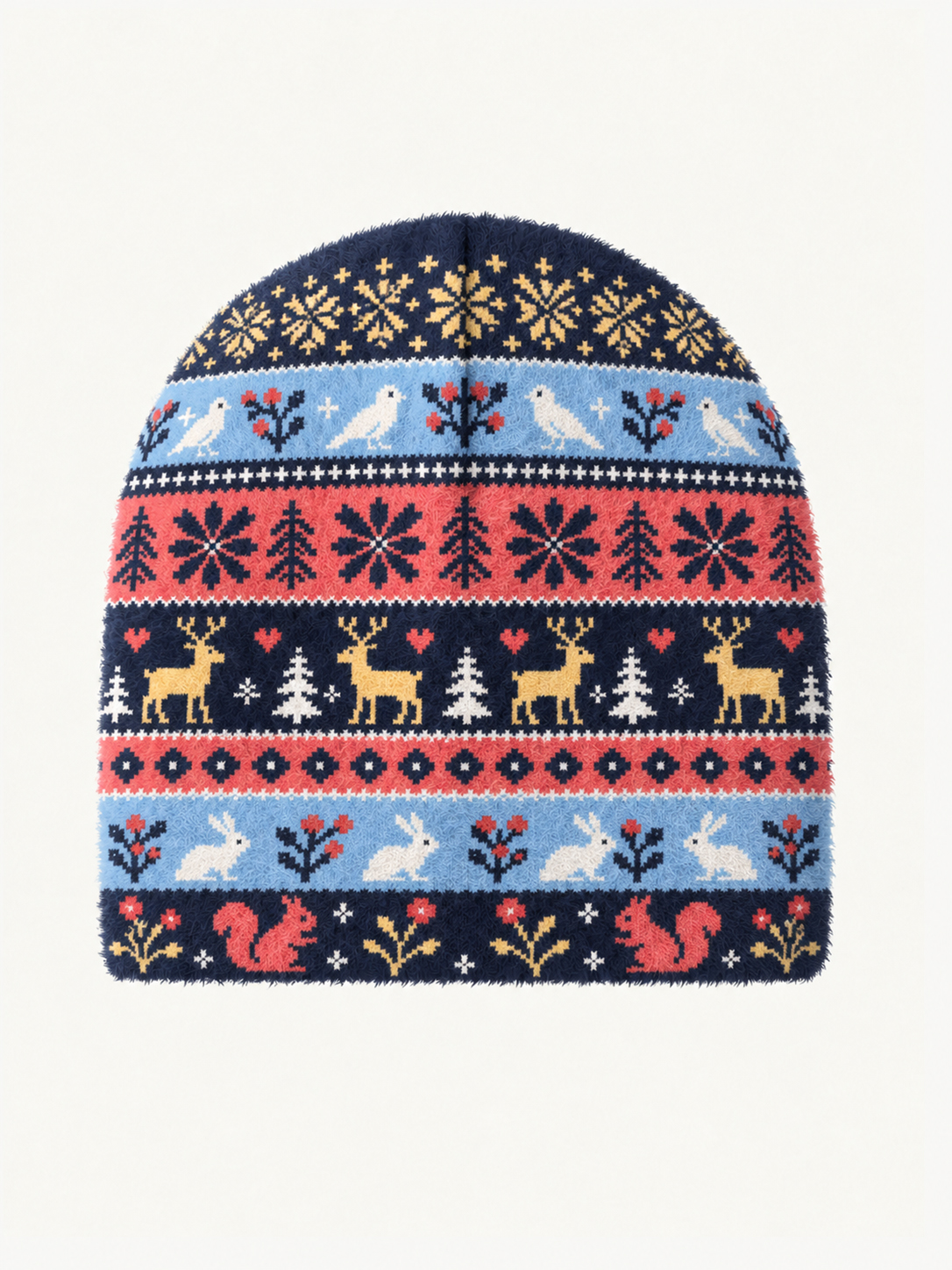 Festive Woodland Deer Cozy Fuzzy Beanie