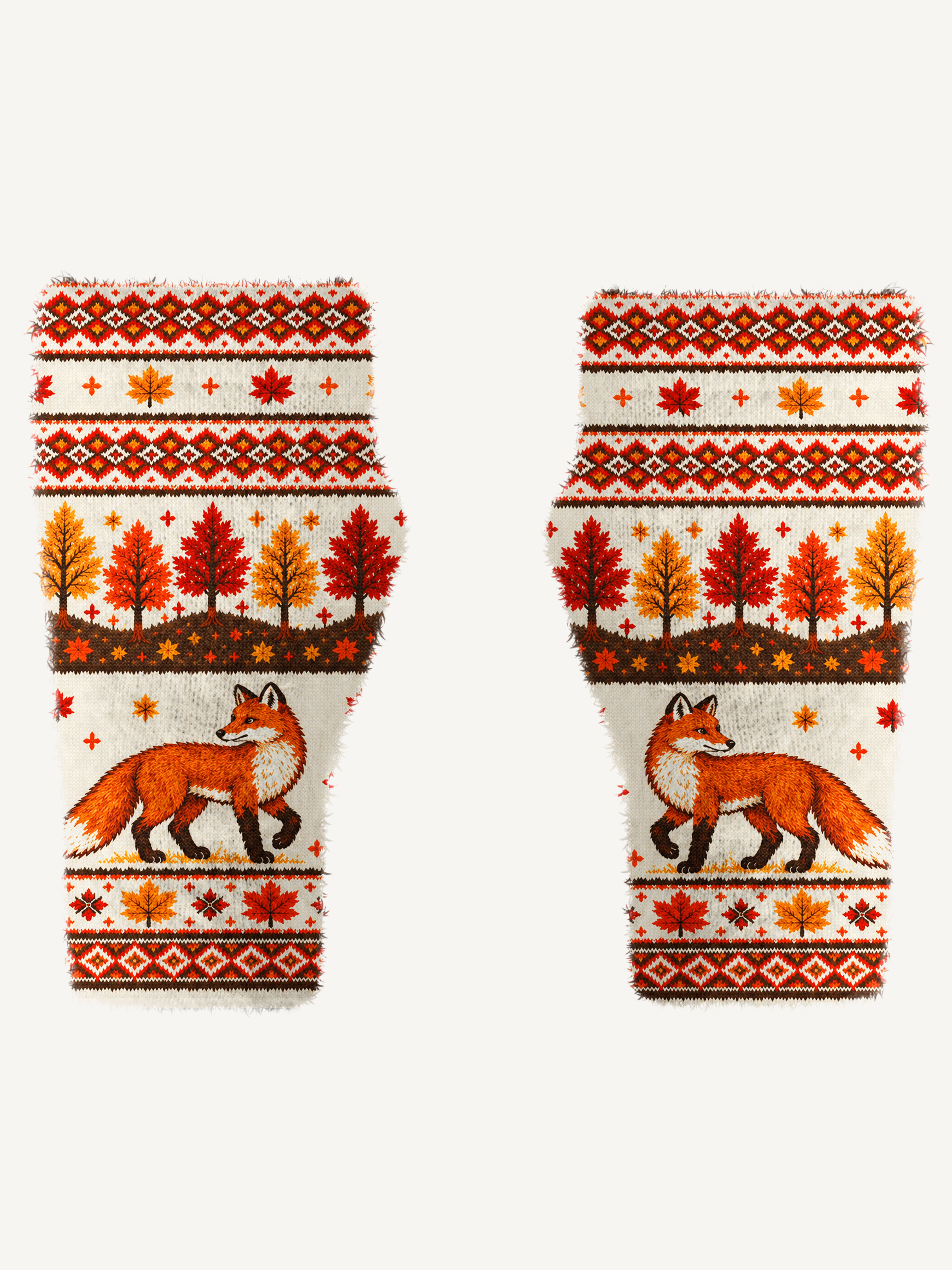 Autumn Forest Fox Beanie Scarf & Fingerless Gloves Set