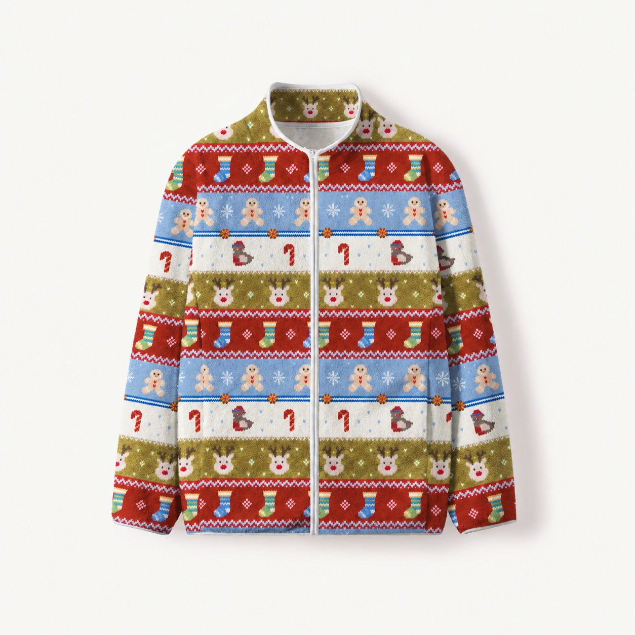 Holiday Reindeer Fair Isle Print Fleece Jacket