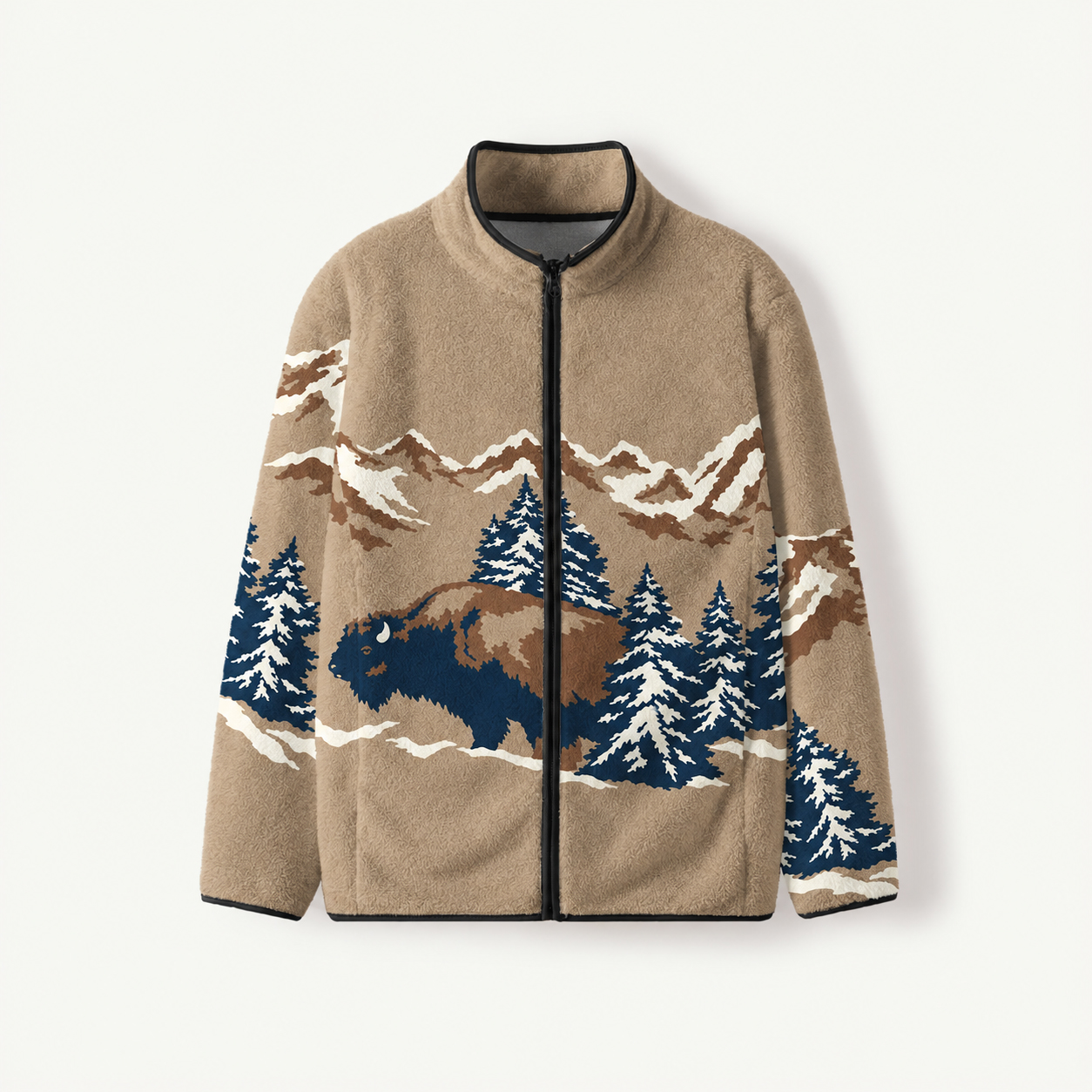 Wild Bison Mountain Print Fleece Jacket
